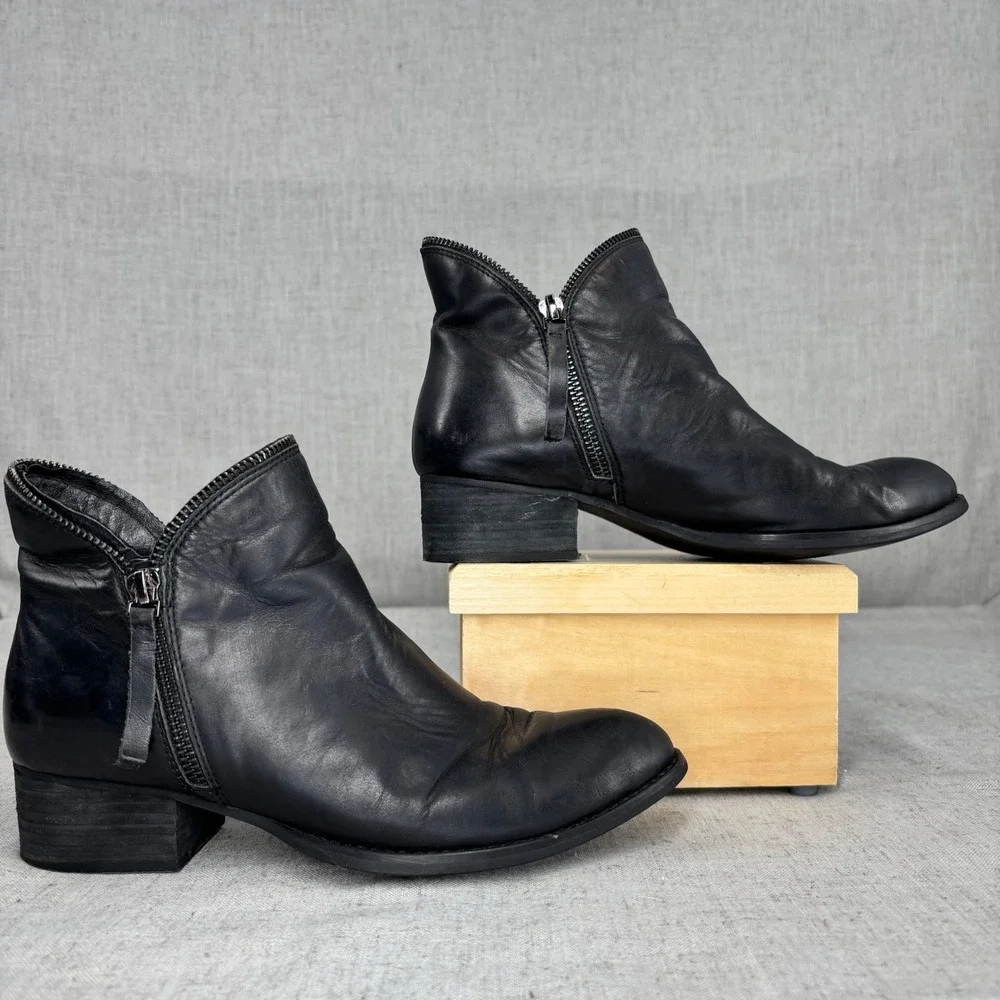 Jeffrey Campbell‎ Crockett Booties Black Leather Zipper Distressed Women's 7.5